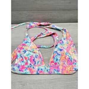 Victorias Secret XS Pink Floral Triangle Push Up Plunge Bikini Top Swim